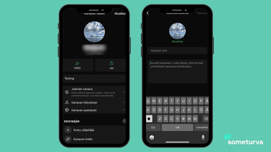Kanavan nimi ja kuvaus on hyvä päivittää sellaiseksi, ettei niissä kerrota yksityisiä tietoja.